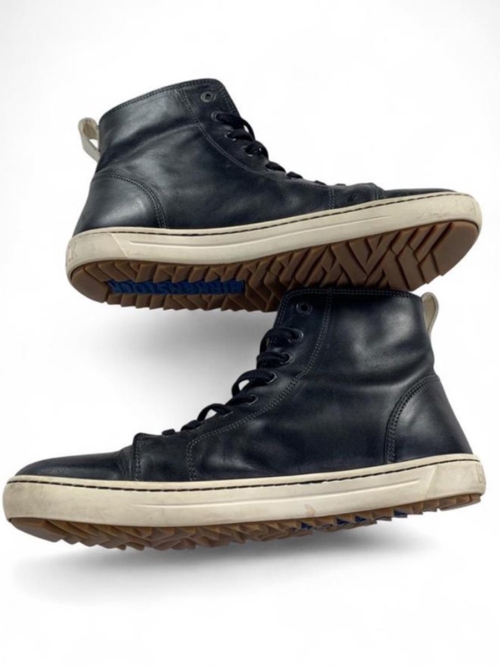 Birkenstock ‘Bartlett’ Unisex Black Leather High-Top Sneakers Cream Soles SZ 41